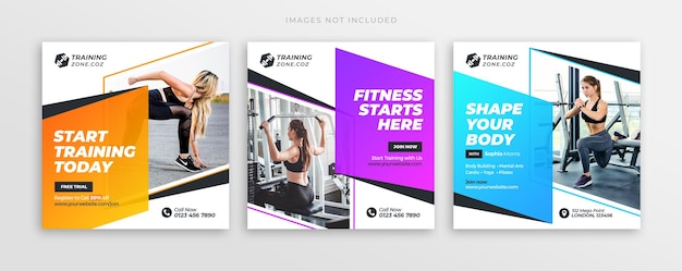 Fitnesstraining und fitnesstraining social-media-post-banner-vorlage oder quadratischer flyer-instagram-post