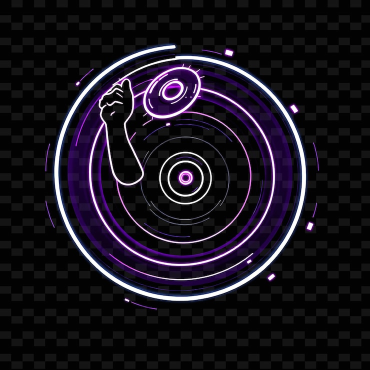 PSD fitus-discwerfer mit discus-neon-spin-art-design mit spinning-lila und weiß-mischfarben-deco1