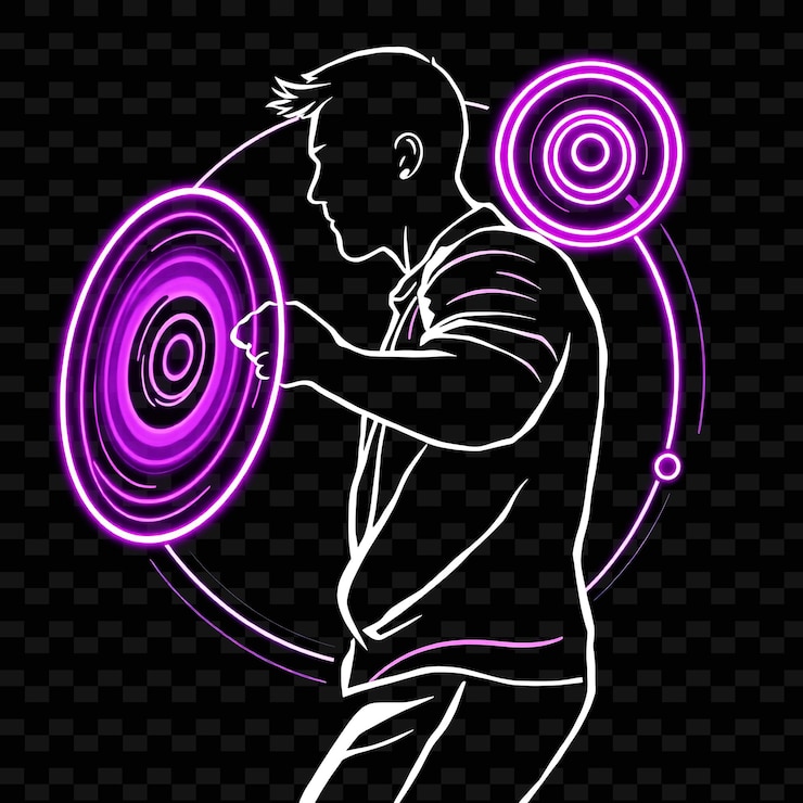 PSD fitus thrower con discus neon spin art design con spinning purple e white mixed color deco1