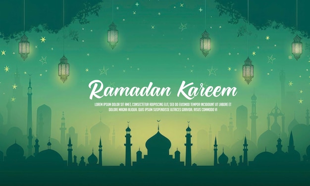 Flachdesign ramadan kareem hintergrund mit laterne und moschee