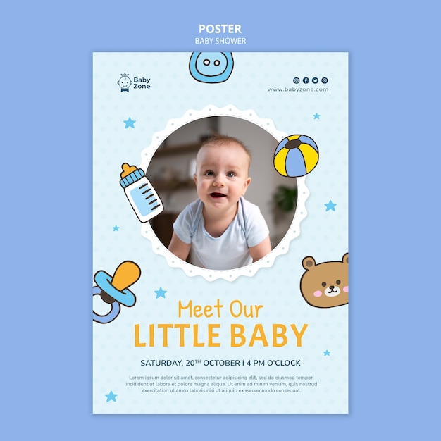 PSD flache design-babyparty-poster-vorlage