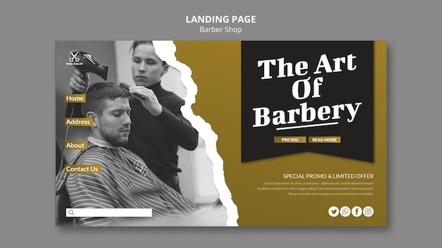 PSD flache design-barbershop-landing-page-vorlage