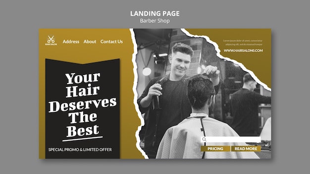 PSD flache design-barbershop-landing-page-vorlage