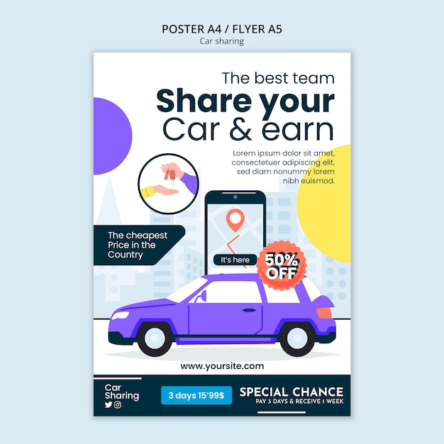 Flache Design-Carsharing-Plakatvorlage