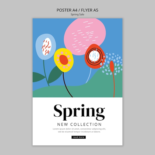 Flache Design-Frühlingsverkaufsplakatschablone