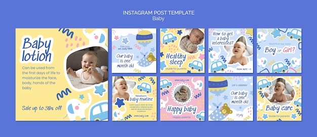 Flache Design-Instagram-Beiträge zur Babypflege