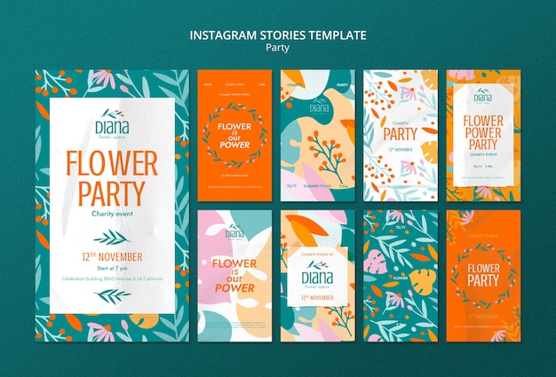 Flache Design-Party-Instagram-Geschichten