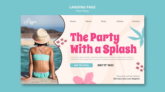 Flache design-pool-party-landing-page-vorlage