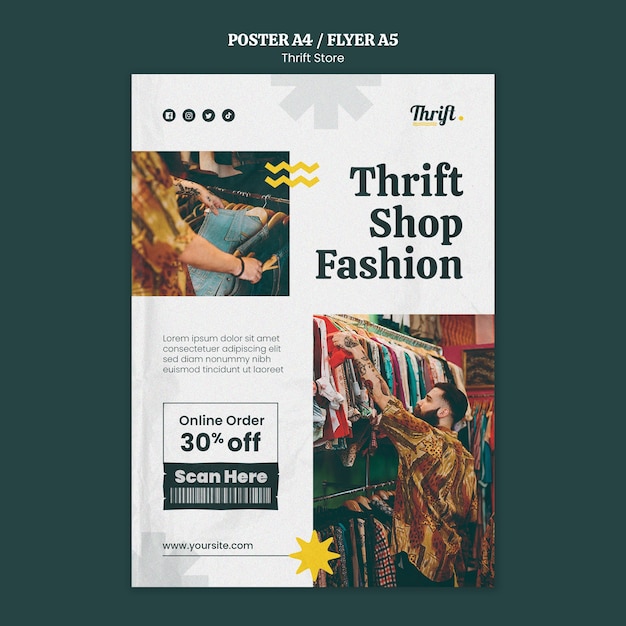 PSD flache design-secondhand-store-poster-vorlage