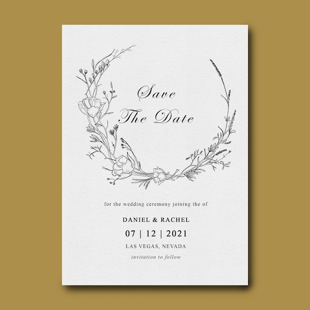 Flache Lage der Hochzeitseinladungskartenschablone