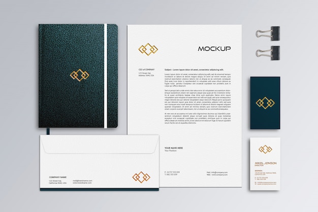 Flache schicht branding stationery logo mockup