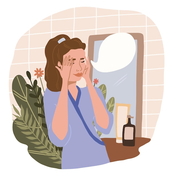 flache Selbstpflegefrau Clipart Selbstliebe Illustration Zimmerpflanze kosmetische Hautpflege Zeichentrickfigur