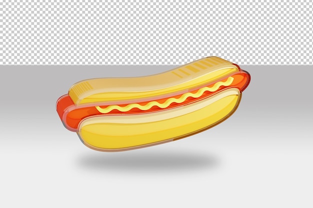 Flacher hotdog, der in ein 3d-objekt umgewandelt und in einem zyklus gerendert wird