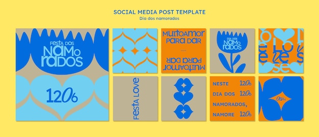 Flaches Design dia dos namorados Instagram-Posts-Vorlage
