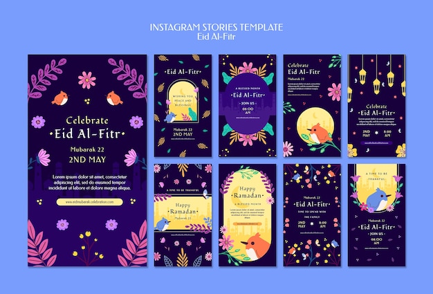 Flaches Design eid al fitr Instagram-Geschichten-Vorlage