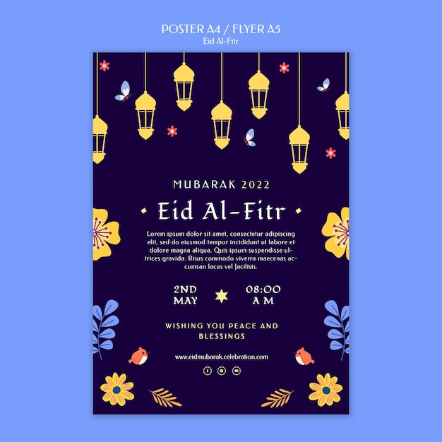 PSD flaches design eid al fitr plakatvorlage