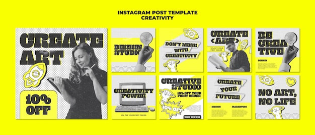 PSD flaches design-kreativitätskonzept instagram-posts