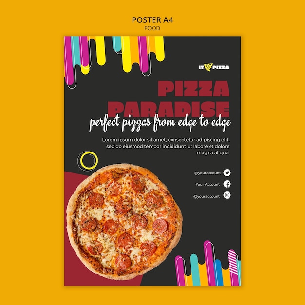 Flaches Design leckere Pizza-Poster-Vorlage