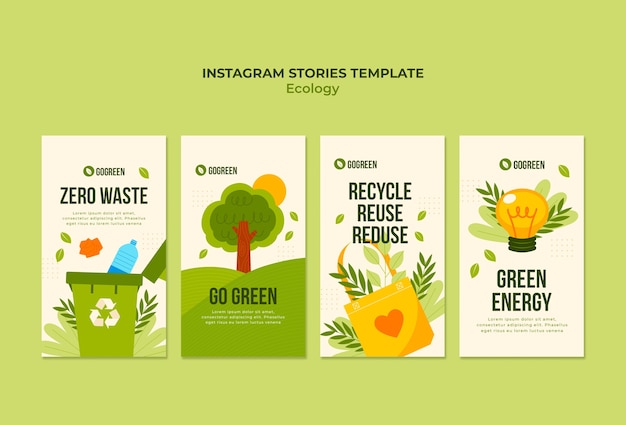 Flaches Design-Ökologie-Konzept Instagram-Geschichten