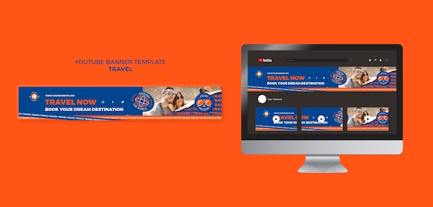 Flaches design-reiseabenteuer-youtube-banner