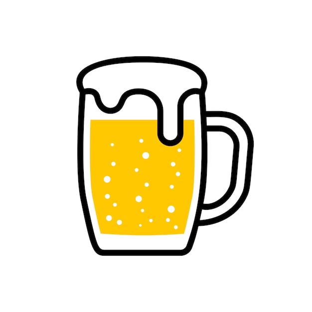 Flaches Ikonenbecher Bier mit isolierten Blasen