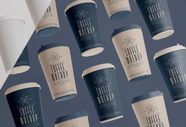 PSD flaches kaffee-branding mit tassen