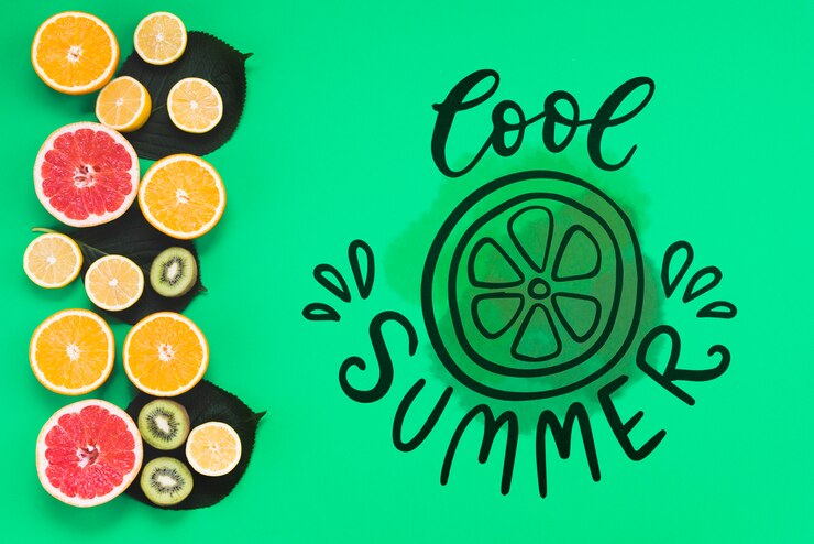 PSD flaches lage copyspace modell mit sommerfrüchten