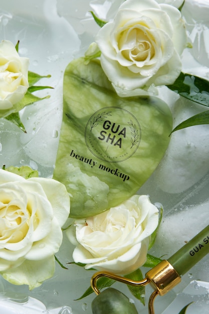 PSD flaches lay gua sha und blumen