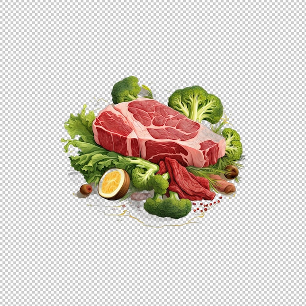 Flaches Logo Rindfleisch und Brokkoli isolierter Hintergrund