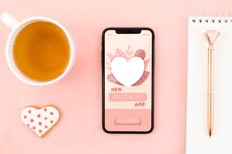 Flaches Smartphone-Modell mit Keks und Kaffee