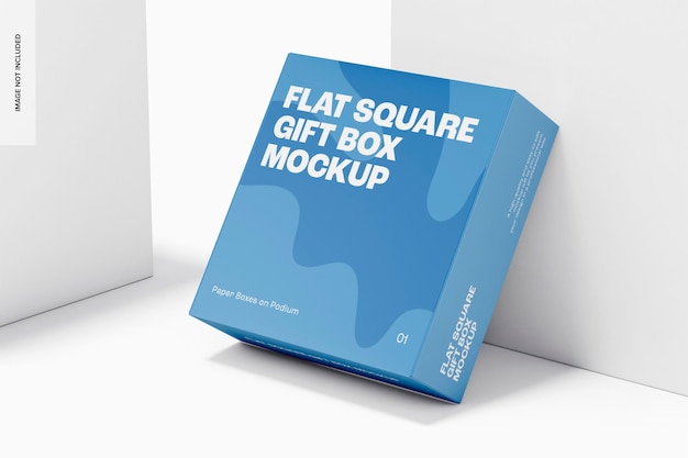 Flachquadratische geschenkbox-mockup, geneigt