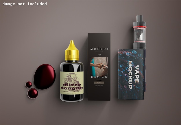 PSD flacon compte-gouttes liquid vape avec ensemble de maquettes de boîte