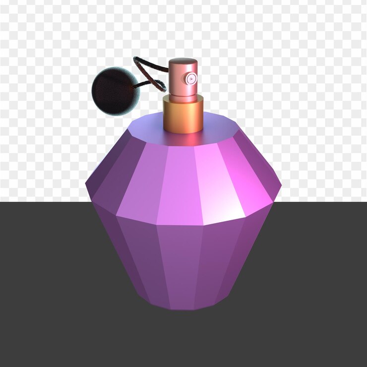 PSD un flacon de parfum avec un flacon rose sur le dessus et une anse noire sur le dessous.