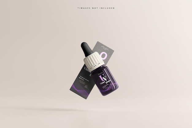 Flacone e scatola spray cosmetico in vetro UV Mockup