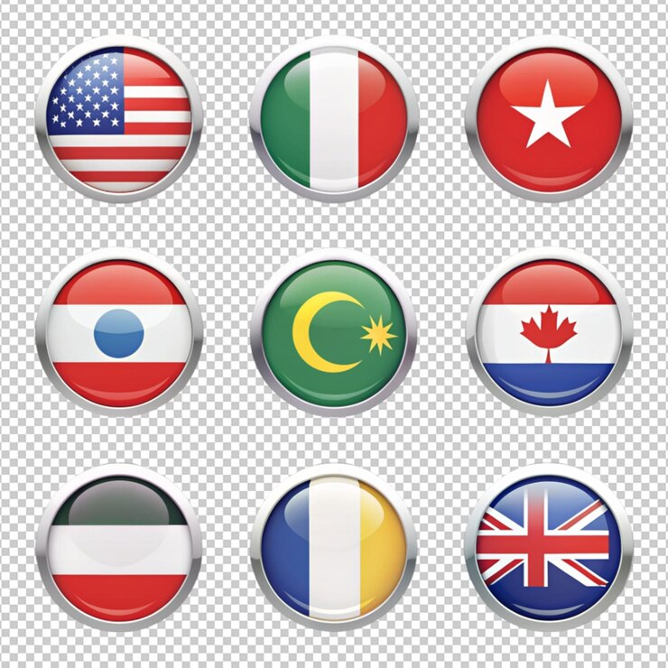 PSD flag icon collection on transparent background