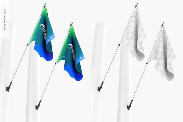 PSD flag mockup, low angle view
