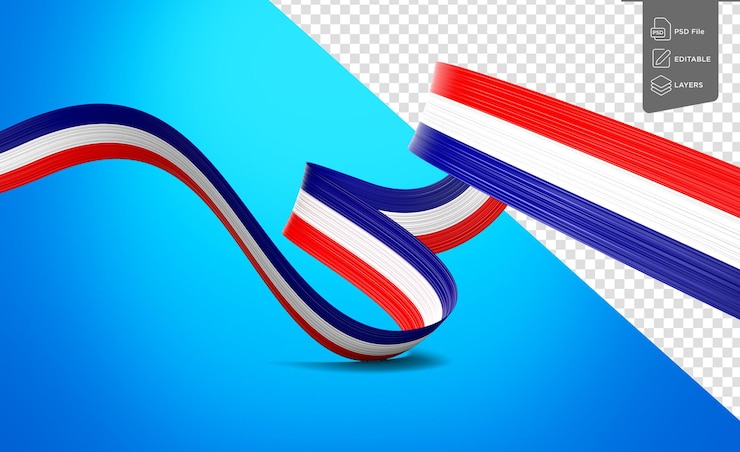 PSD flag of croatia wavy shiny croatia ribbon flag isolated on blue background 3d illustration
