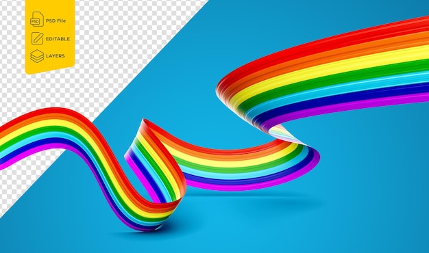 Flag of Rainbow Wavy Shiny Rainbow Ribbon Isolated On Blue Background 3d Illustration (Flagge des Regenbogens Wellevolles glänzendes Regenbogenband, isoliert auf blauem Hintergrund)