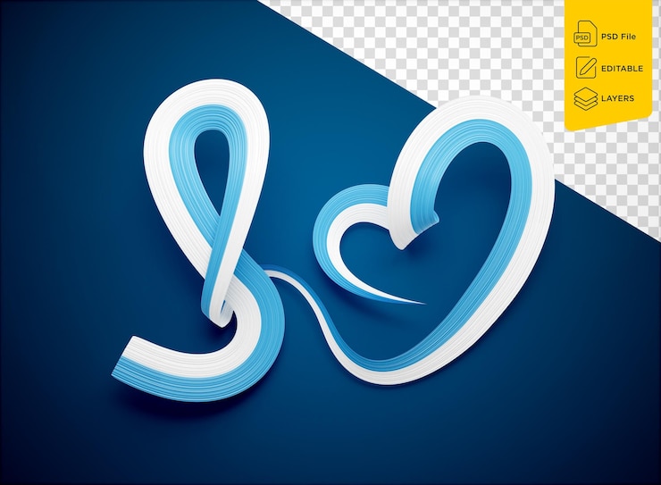 PSD flag of san marino heart shaped wavy awareness ribbon flag on blue background 3d illustration