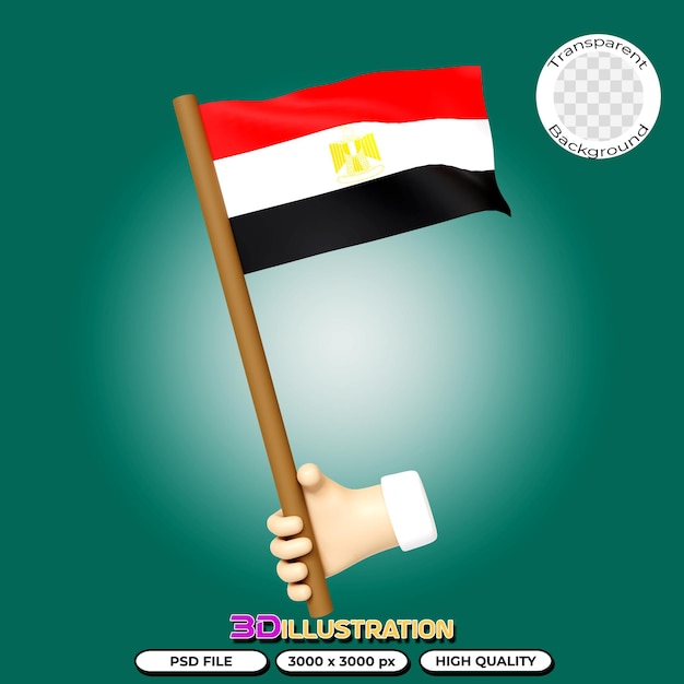 PSD flagge ägyptens 3d-rendering auf transparentem hintergrund