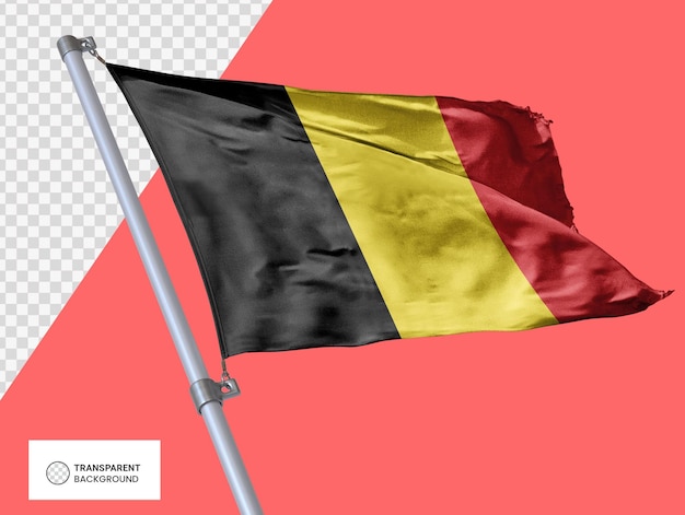 PSD flagge belgiens auf metallflaggenmast transparenter hintergrund hochwertige 3d-rendering