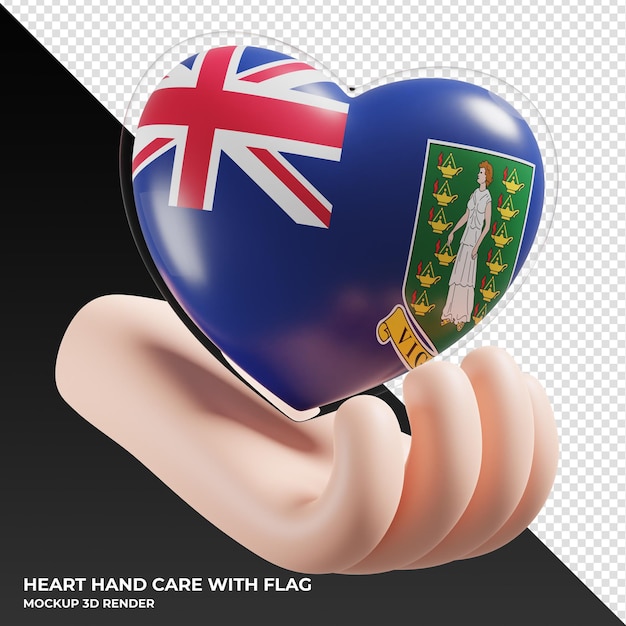 PSD flagge der britischen jungferninseln mit herzhandpflege realistisch 3d texturiert