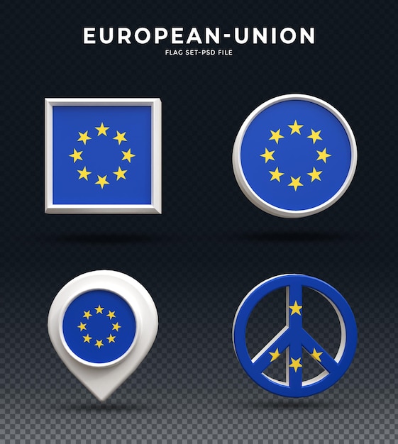 PSD flagge der europäischen union 3d-rendering-dome-taste und auf glänzender basis