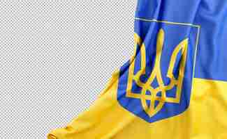 PSD flagge der ukraine mit echtheitszertifikat mit leerem raum auf der linken seite. isolierte 3d-darstellung