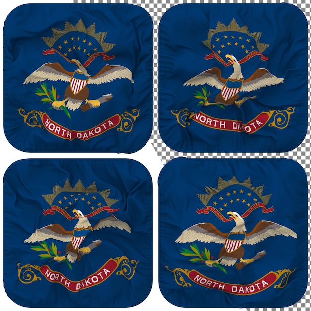 PSD flagge des bundesstaates north dakota in squire-form, isoliert, unterschiedlicher wehender stil, bump-textur, 3d-rendering