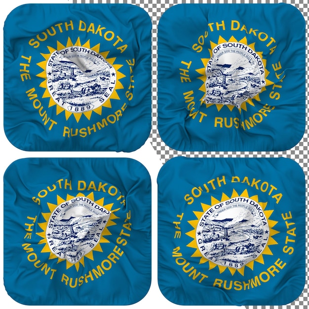 Flagge des Bundesstaates South Dakota, Squire-Form, isoliert, unterschiedlicher wehender Stil, Bump-Textur, 3D-Rendering