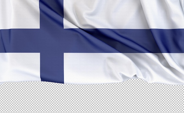 Flagge Finnlands isoliert auf weißem Hintergrund mit Kopierraum unter der 3D-Darstellung