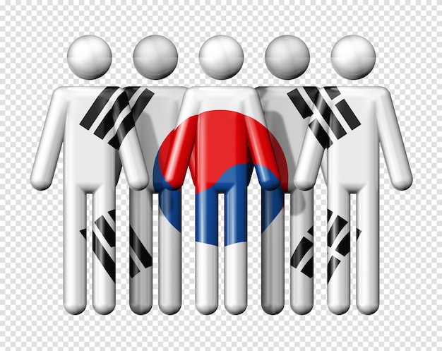 Flagge von südkorea auf strichmännchen nationales und soziales gemeinschaftssymbol 3d-symbol