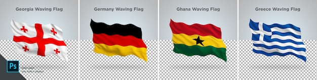 Flaggen-satz von georgia, deutschland, ghana, griechenland-flagge eingestellt auf transparentes