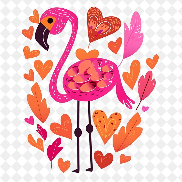 PSD un flamenco con muchos corazones y un flamenco rosado